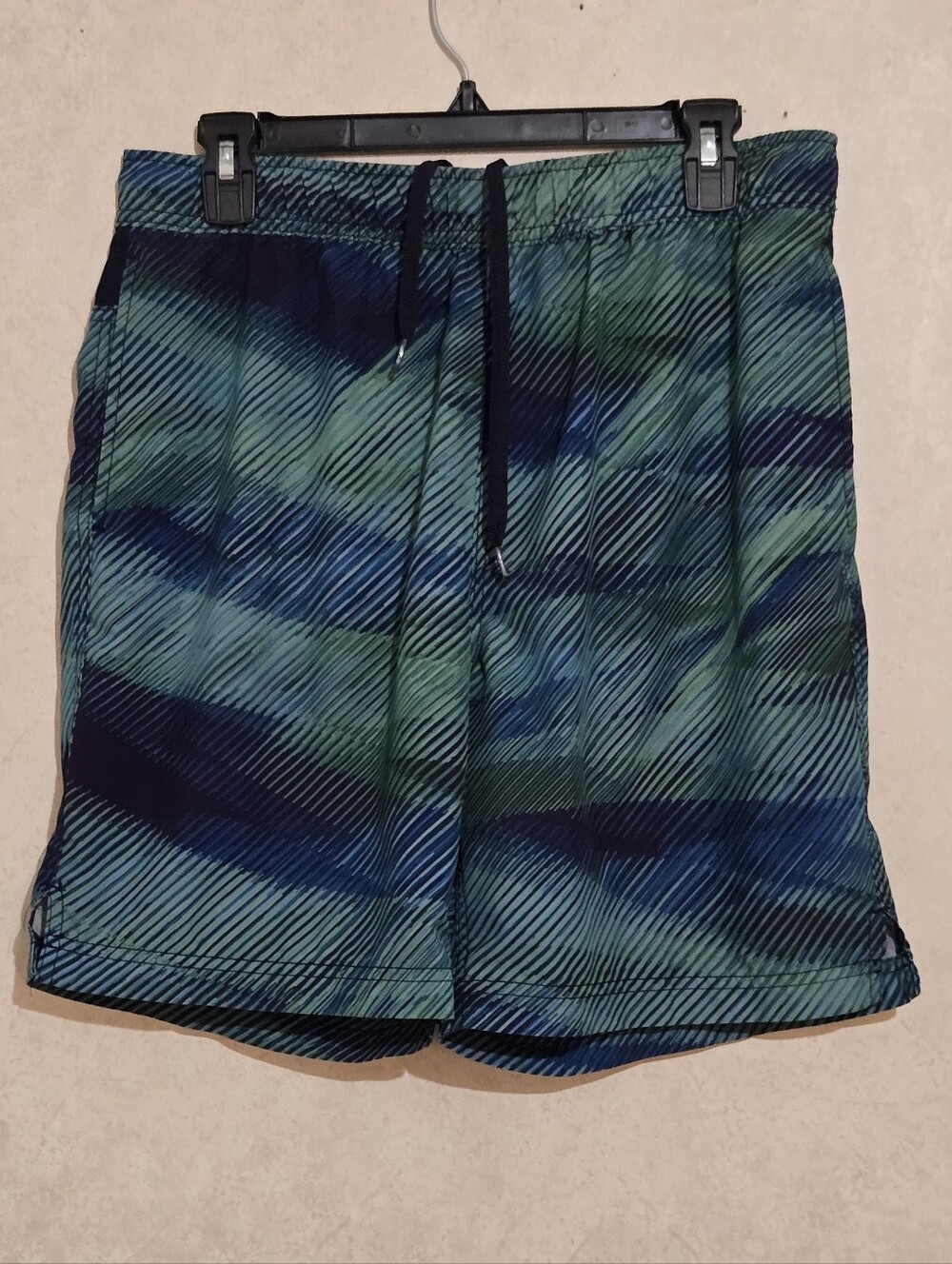 Speedo Green & Blue Diagonal Stripe Swim Trunks